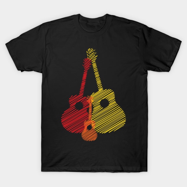 Artistic Acoustic Guitar Design - Guitar Art - Yellow Red Orange T-Shirt by WIZECROW